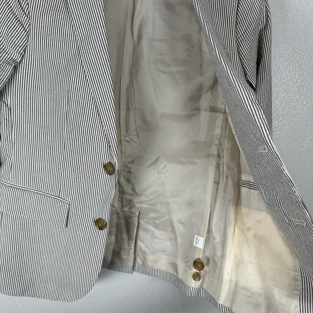 J. Crew Crewcuts Ludlow Seersucker Blazer Boys Size 12 Gray White Striped Cotton